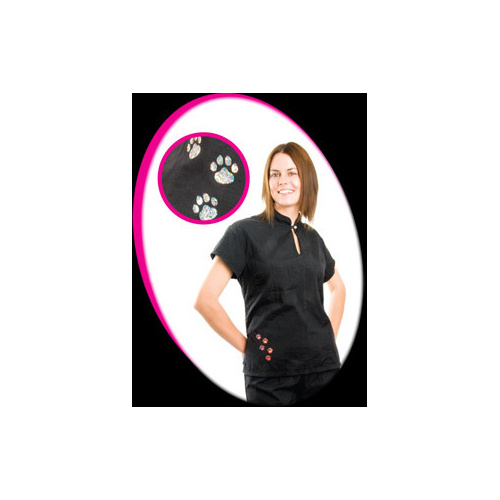 JimJump 2XL (20-22) Grooming Wear Black Mandarin with Pink Jazzy Grooming Jacket -JJ4