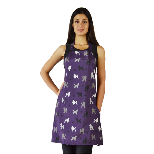 Ladybird Waterproof Dog Groomers and Bathers Apron Purple Poodle Print
