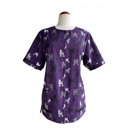 Ladybird Waterproof Dog Groomers & Bathers Jacket Purple with Poodle Print